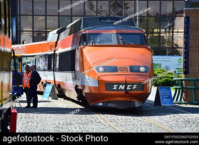 France's high-speed train TGV is seen at the Brno Exhibition Centre, Czech Republic, on June 6, 2022. The presentation of the TGV within the Rail Business Days...