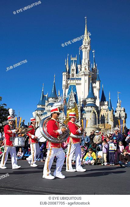 Walt Disney World Resort. Marching band during Disney Dreams Come True Parade in the Magic Kingdom