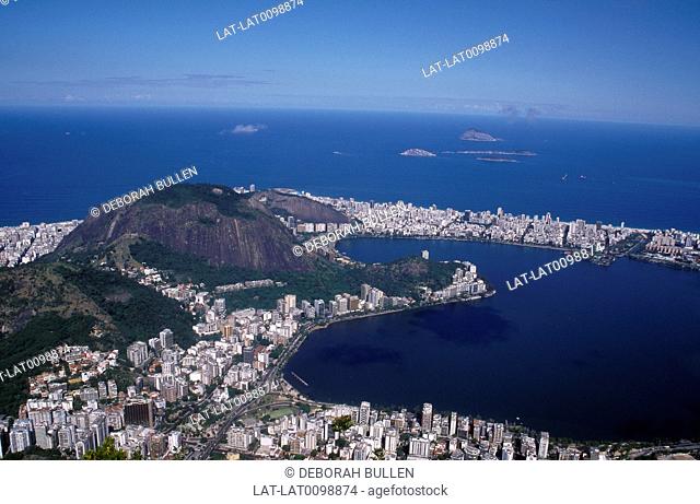 Corcovado. View over city and headland. To sea