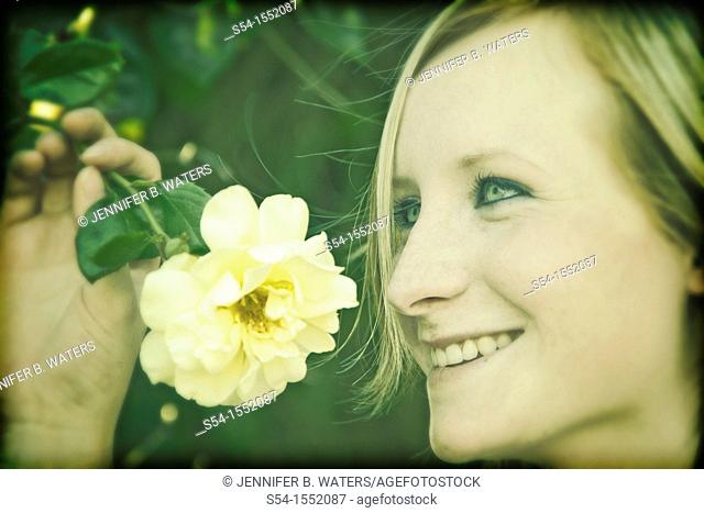 A happy young woman in Lewiston, Idaho, USA
