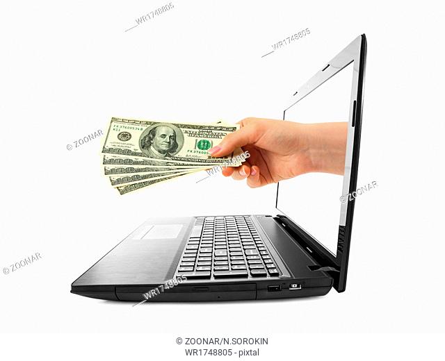 Hand with money and notebook