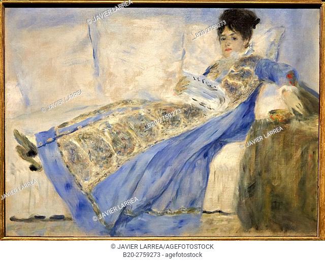 Postkarte Madame Monet lesend auf dem Sofa Renoir 1874 