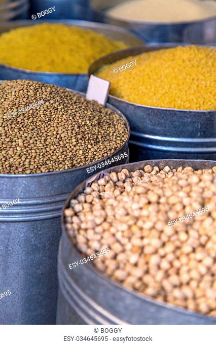 Grains on the market in Marrakech, Morocco