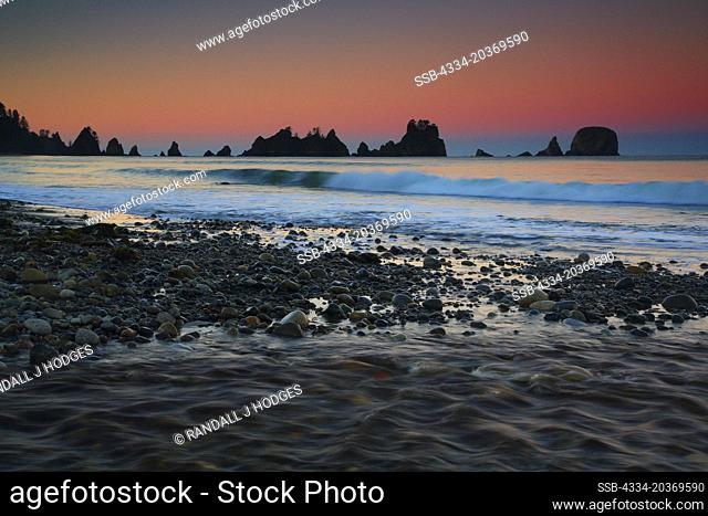 Sunrise Over Petrolium Creek and Point of the Arches on Shi-Shi Beach in Olympic National Park, in Washington