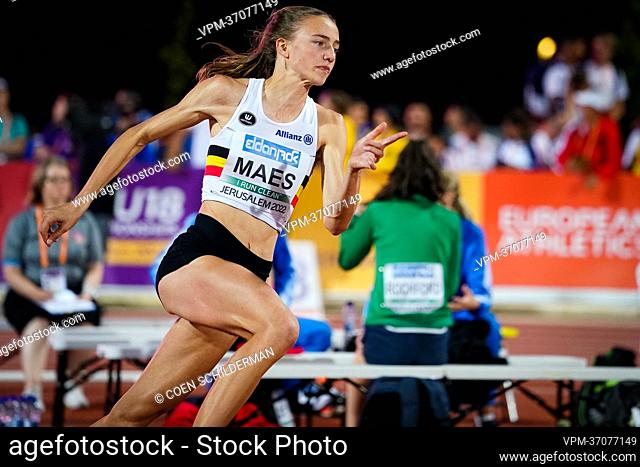Belgian Merel Maes pictured in action during the high jump event, at day three of the European Athletics U18 Championships, Tuesday 05 July 2022 in Jerusalem