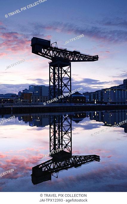 Scotland, Glasgow, Clydebank, The Finneston Crane and Modern Clydebank Skyline