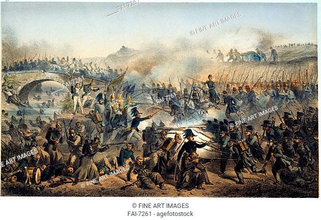 The Battle of the Chernaya River on August 16, 1855. Levert, Paul (Mid of 19th century). Colour lithograph. English Painting of 19th cen