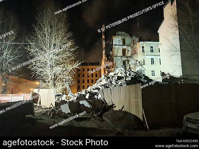RUSSIA, ST PETERSBURG - DECEMBER 20, 2023: A view of a collapsed abandoned building. Video grab. Best quality available. St Petersburg Prosecutor's Office/TASS