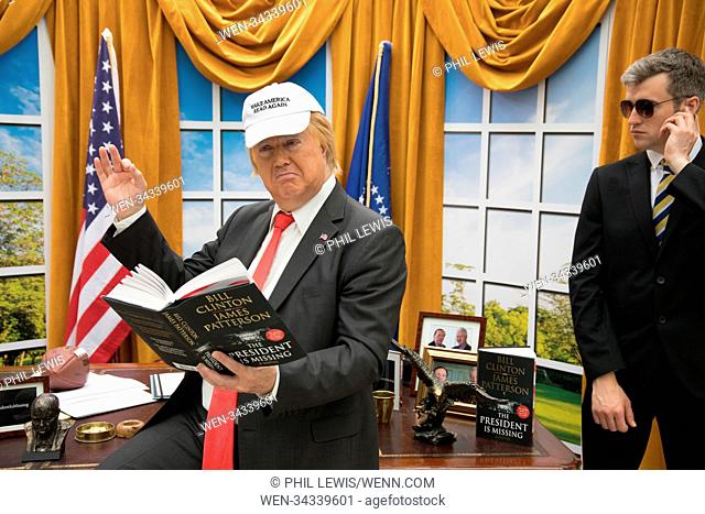 A 'President Trump' lookalike brings The Oval office to London's Waterloo Station to mark today's global release of James Patterson and Bill Clinton's...