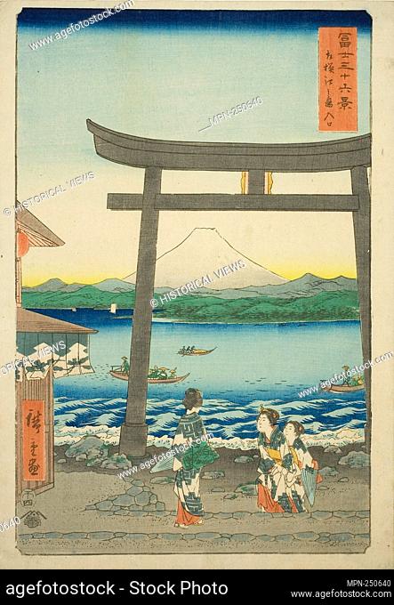 Entrance To Enoshima in Sagami Province (Sagami Enoshima iriguchi), from the series ""Thirty-six Views of Mount Fuji (Fuji sanjurokkei)"" - 1858 - Utagawa...
