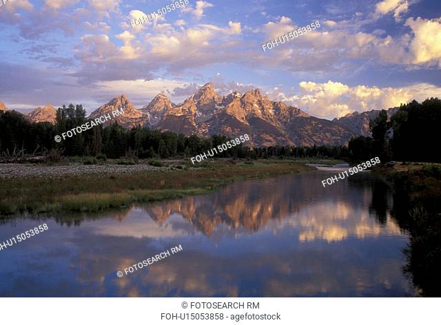 Grand Teton National Park, Jackson Hole, WY, Wyoming, Scenic view of the Grand Tetons from the Snake River in Grand Teton Nat'l Park