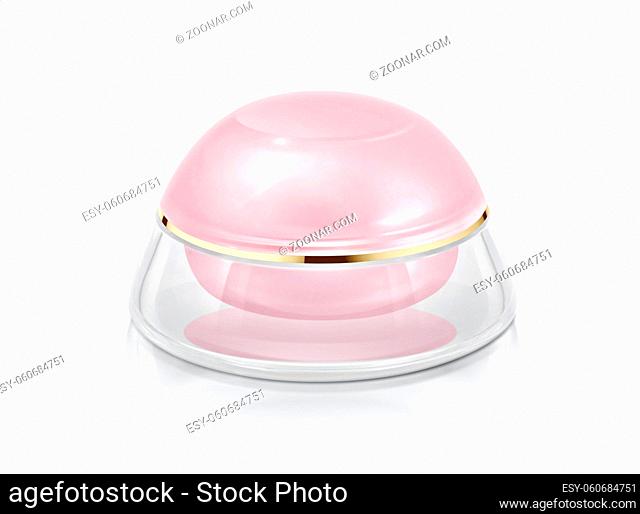 Single pink dome cosmetic jar on white background