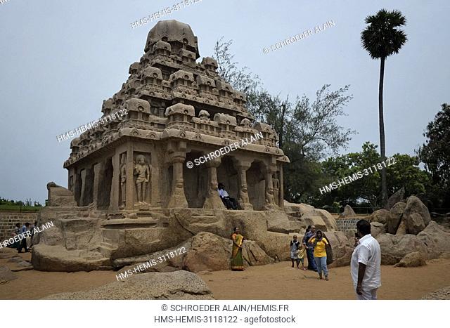 India, Tamil Nadu State, Mahabalipuram or Mamallapuram, Five Rathas of Mahabalipuram, listed as World Heritage by UNESCO