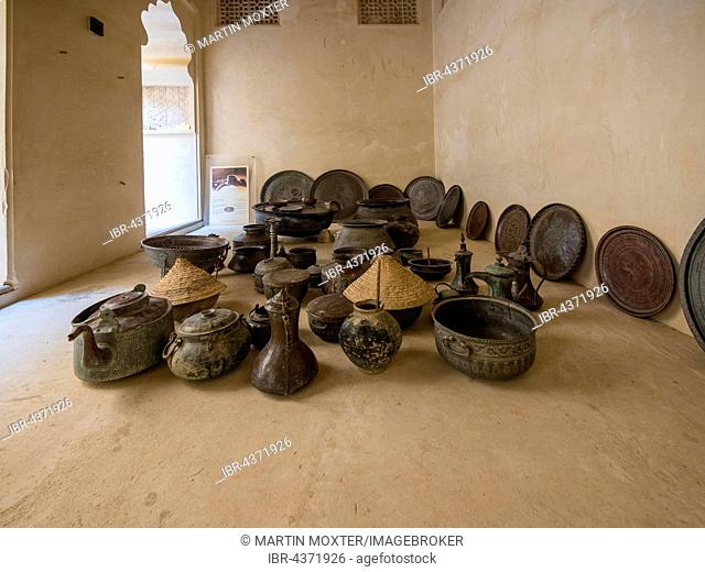 antique cans, bowls, plates, Jabrin Castle, Jabreen, Bahlat, Ad Dakhiliyah, Oman