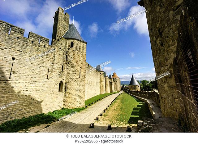 Walled citadel of Carcassonne, UNESCO World Heritage, Aude dept., Languedoc-Roussillon, France