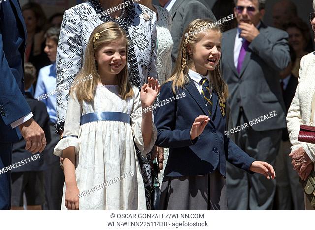 First Communion of Princess Leonor of Spain at the Asuncion de Nuestra Senora Church Featuring: Princess Sofia of Spain, Princess Leonor of Spain Where: Madrid