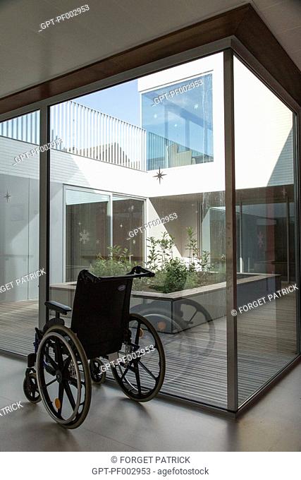 WHEELCHAIR, EHPAD ANDRE COUTURIER, PUBLIC ESTABLISHMENT OF THE SOUTHERN EURE, ACCOMMODATIONS FOR INDEPENDENT SENIOR CITIZENS, RUGLES, EURE (27), FRANCE