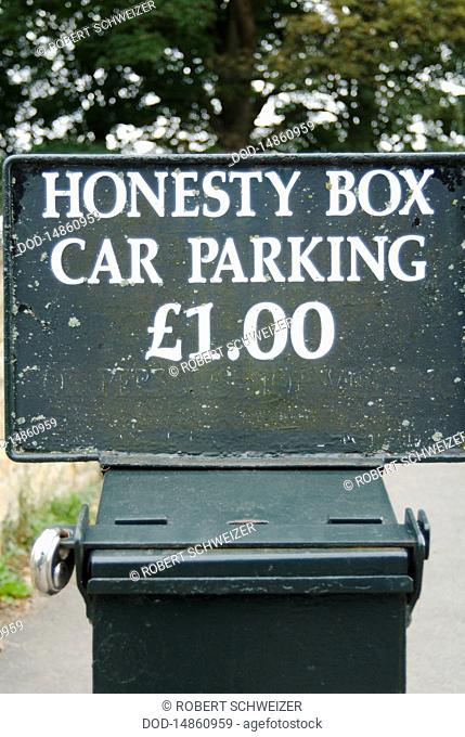England, Yorkshire, Jervaulx Abbey car park Honesty Box