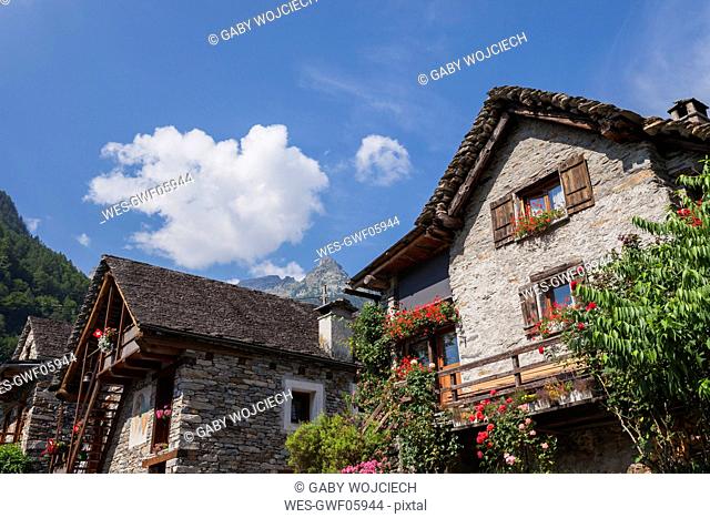 Switzerland, Ticino, Sonogno, typical historic stone houses