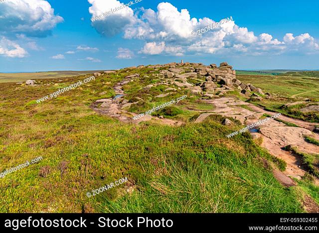On top of Stanage Edge near Hathersage in the East Midlands, Peak District, Derbyshire, England, UK