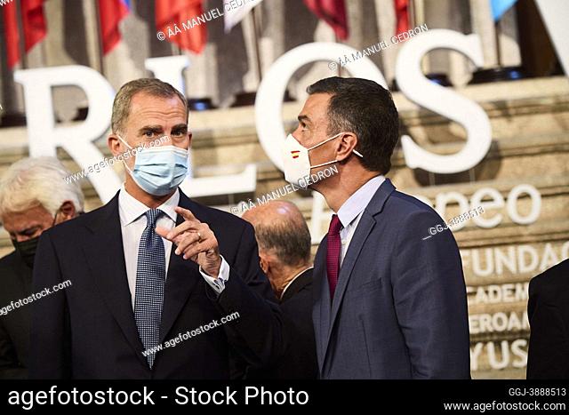 King Felipe VI of Spain, Pedro Sanchez, Prime Minister attends Delivery of the 14th edition of the ‘Carlos V European Prize’ awarded to Her Excellency Angela...