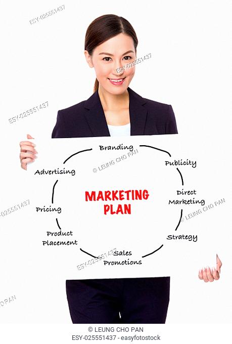 Businesswoman hold with a board showing marketing planning
