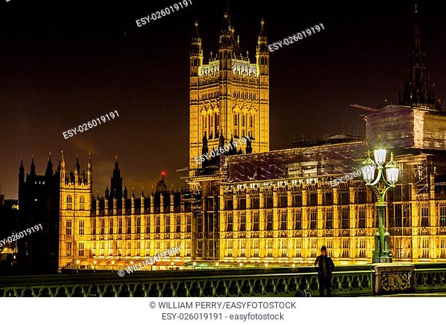 Houses of Parliament Westminster Bridge Night Westminster London England. Built in the 1800s, House of Commons and House of Lords