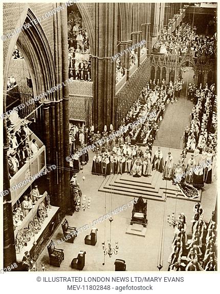 Their Majesties crowned and Inthroned. The splendor of the Interior of Westminster Abbey during the crowning of king George VI