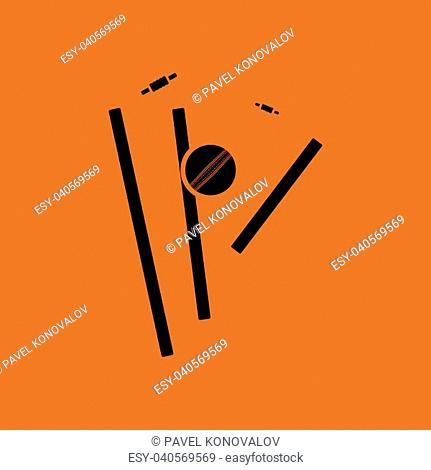 Cricket wicket icon. Orange background with black. Vector illustration