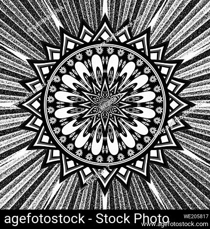 Digital art mandala in black and white