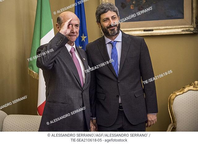 President of Chamber of Deputies Roberto Fico (R) during the meeting with U.S. Ambassador Lewis M. Eisenberg, Rome, ITALY-21-06-2018