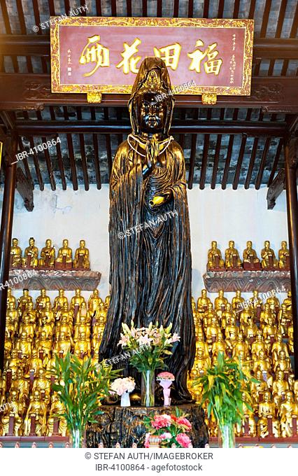 Black female Buddha of compassion, Bodhisattva Avalokiteshvara or Guanyin, Hall of the 500 Arhats, Longhua Temple, Shanghai, China