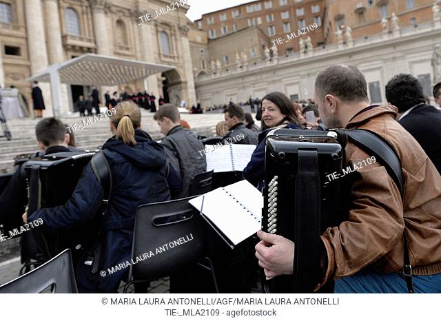 Polish accordionists play during the General Papal audience, St. Peter s square, Vatican City, Rome, ITALY-04-03-2015  Journalistic use only