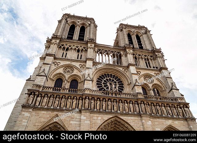 Paris, France - May 11, 2017: Exterior view of the famous cathedral Notre-Dame
