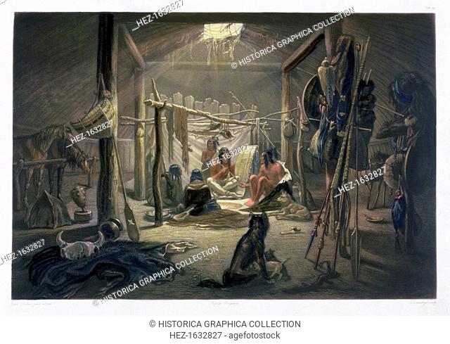'The Interior of the Hut of a Mandan Chief', 1843. Plate 19 from Volume 2 of Travels in the Interior of North America, 1843
