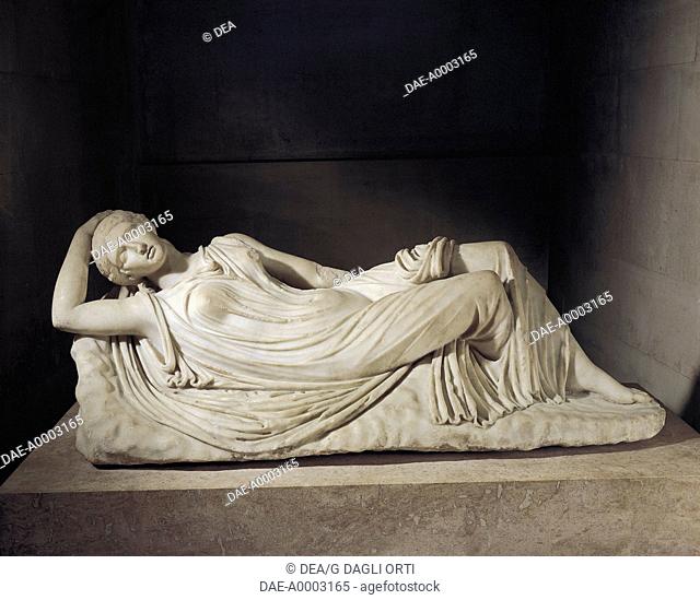 Roman civilization, 1st-2nd century A.D. Marble statue of sleeping Ariadne, abandoned by Theseus on Naxos.  Paris, Musée Du Louvre