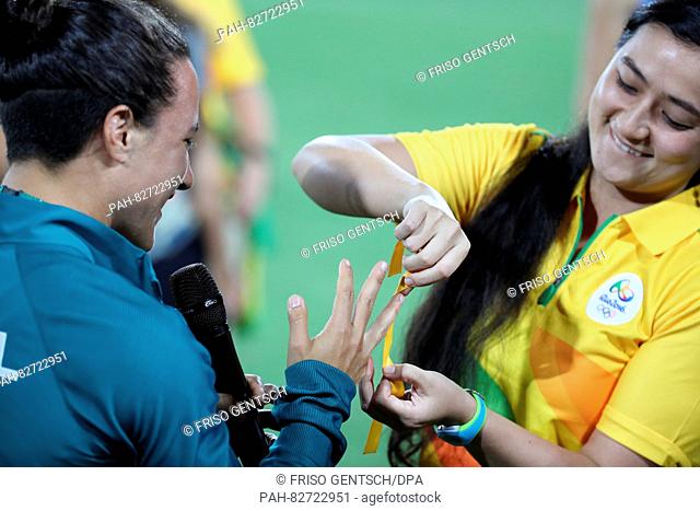 Engagement of Marjorie Enya (L) and Isadora Cerullo in the Olympic Rugby Stadium in Deodoro, Rio de Janeiro, Brazil, 08 August 2016