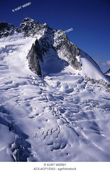 The summit of North Howser Towers above the Vowell Glacier Purcell Mountains Bugaboo Glacier Provincial Park, British Columbia, Canada