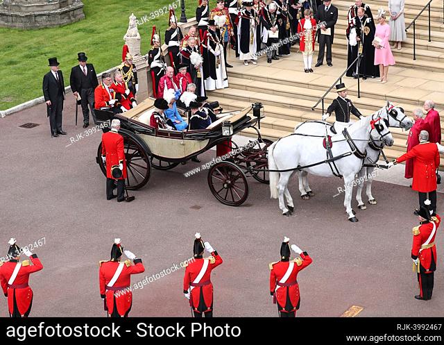 Knights of the Garter, led by Charles Prince of Wales, attend The Service for the Most Noble Order of the Garter is held in St