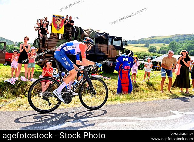 Latvian Krists Neilands of Israel-Premier Tech pictured in action during stage 10 of the Tour de France cycling race, a 167, 2 km race from Vulcania to Issoire