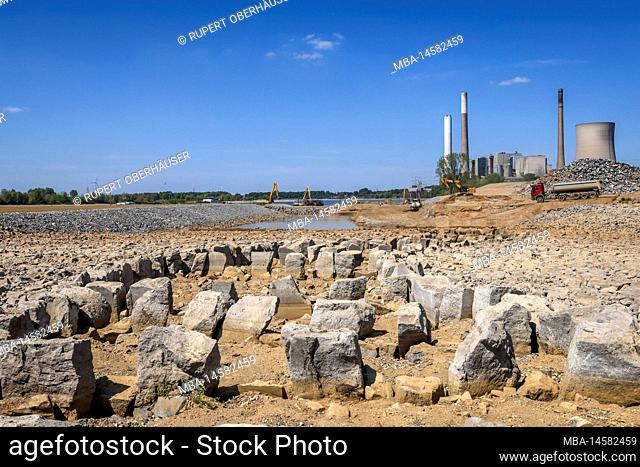 Dinslaken, Voerde, North Rhine-Westphalia, Germany - Emschermuendung into the Rhine. Construction site of the new Emscher river mouth in front of the...