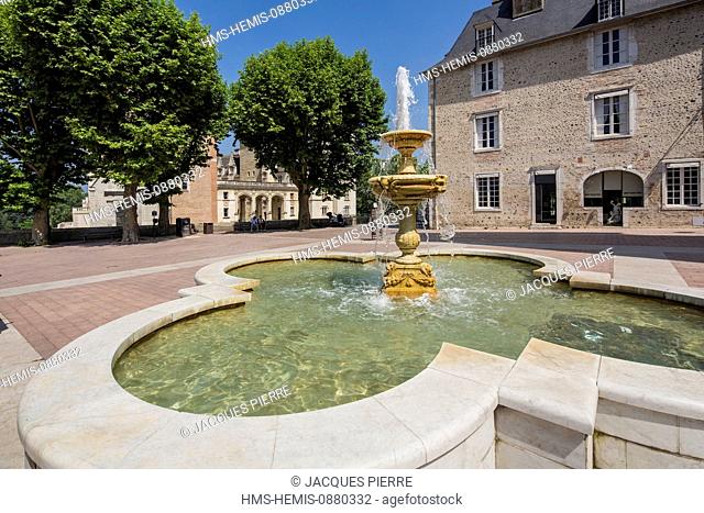 France, Pyrenees Atlantiques, Bearn, Pau, fountain in the entrance of the 14th century Castle, King Henry IV's birthplace