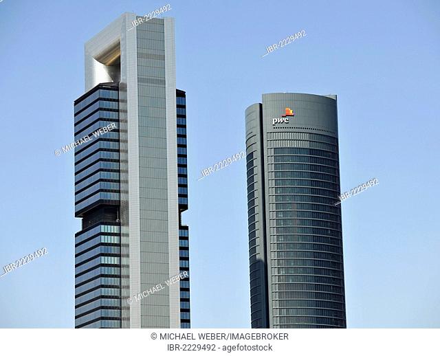 Cuatro Torres Business Area, formerly the Madrid Arena, with four skyscrapers, here Torre Caja Madrid, formerly the Repsol Tower, Torre PwC