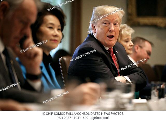 United States President Donald J. Trump conducts a meeting of his cabinet in the Cabinet Room at the White House October 17, 2018 in Washington, DC