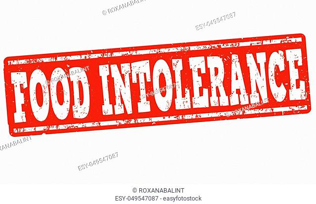 Food intolerance grunge rubber stamp on white background, vector illustration