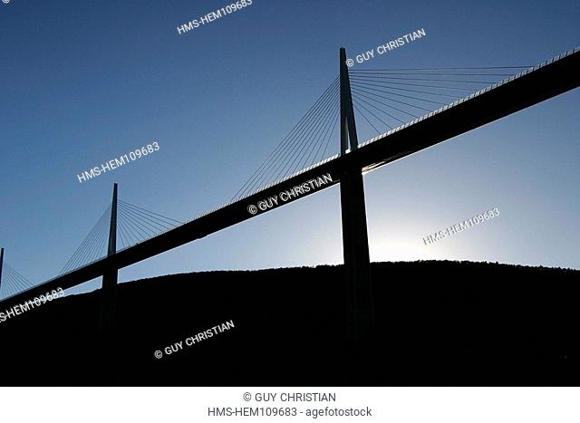 France, Aveyron, Millau, A75 motorway viaduct between the causses of Sauveterre and Larzac