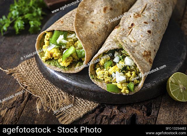 Wraps with crumbly paneer and vegetables