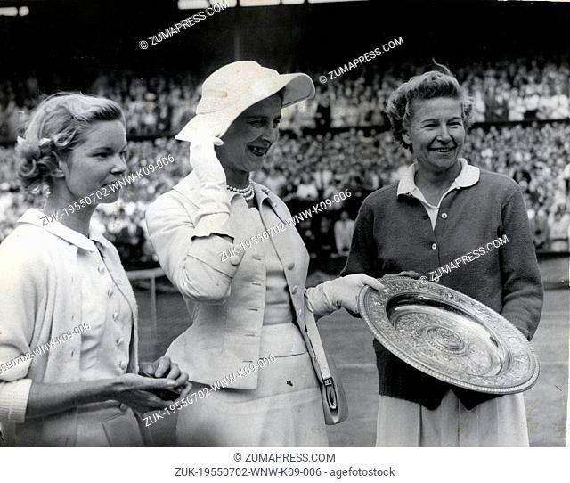 July 2, 1955 - London, England, U.K. - Tennis champion, LOUISE BROUGH, born March 11, 1923, wins the Ladies' Singles at Wimbledon against J. FLEITZ