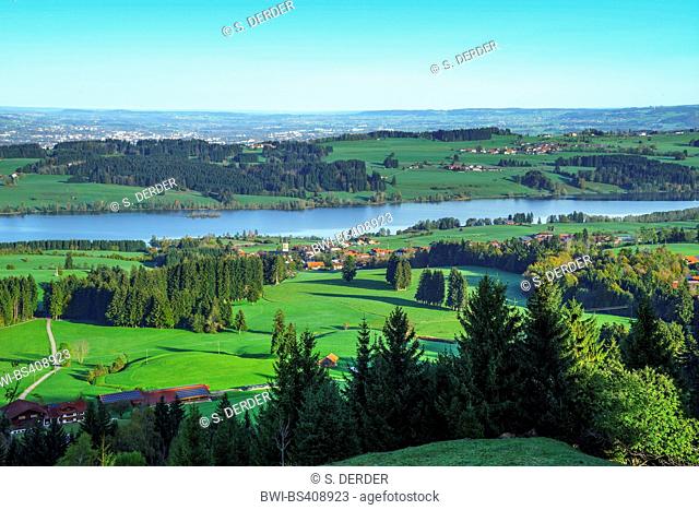 view over lake Rottachsee to Kempten, Germany, Bavaria, Oberbayern, Upper Bavaria, Ostalgaeu