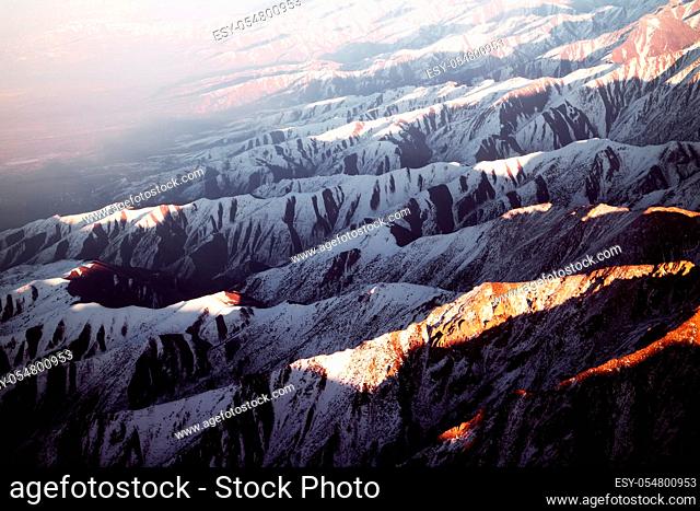 Himalayas (before Himalayas) in middle of spring. Aerial photography from a height of flight